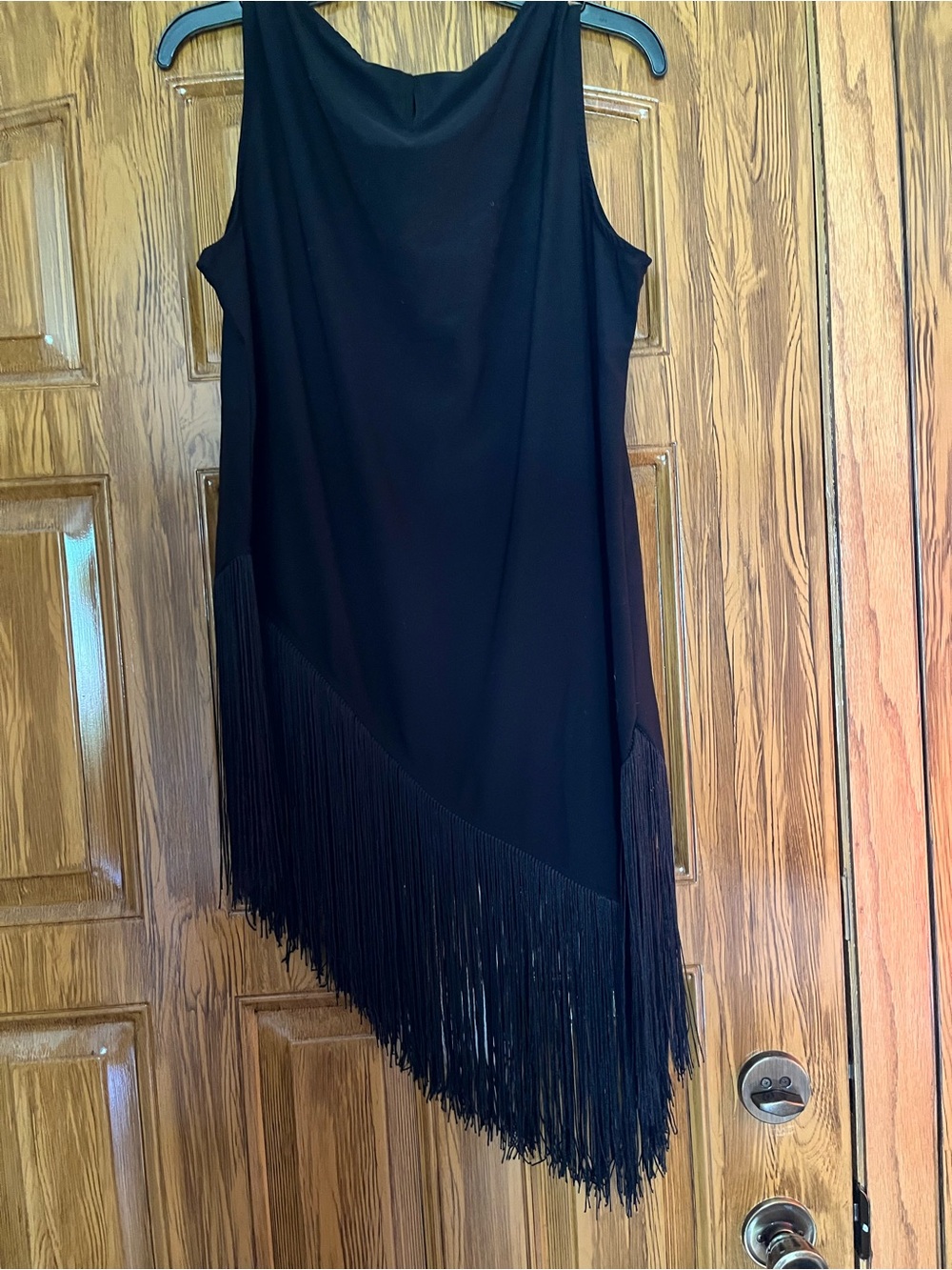 Black Fringe Asymmetric Sleeveless Tunic Top w/Fun Fringes at bottom. Sz L NEW - Picture 6 of 7